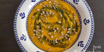 Vellutata di carote con pesto alle erbe