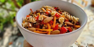 Insalata di fusilli con lenticchie e limone fermentato